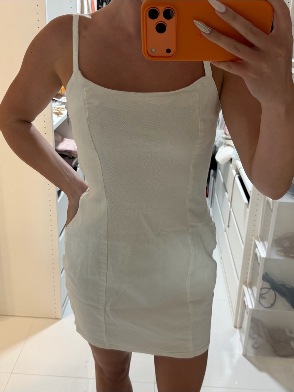 Classic Cream Spaghetti-Strap Mini Dress